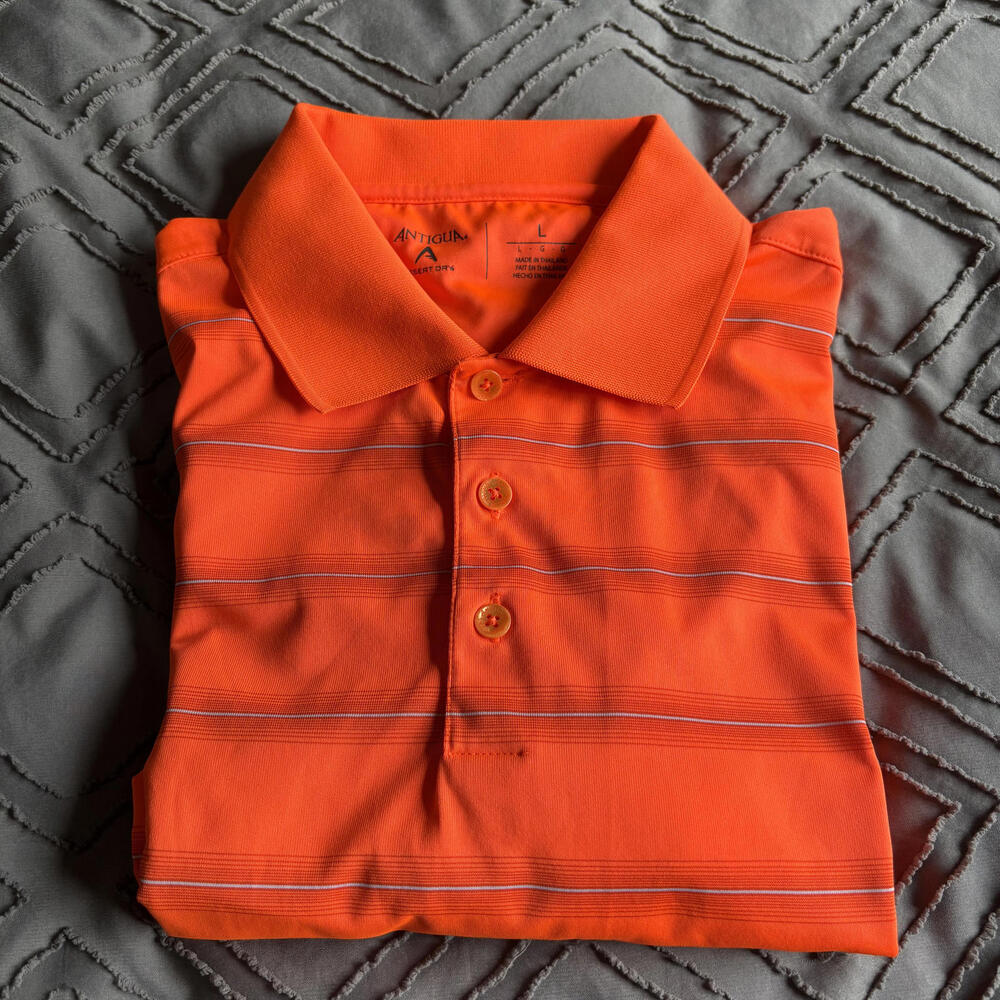 Antigua Orange Striped Polo Shirt - Size L